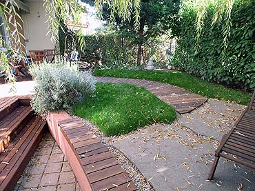 place to relax in the garden with wooden details